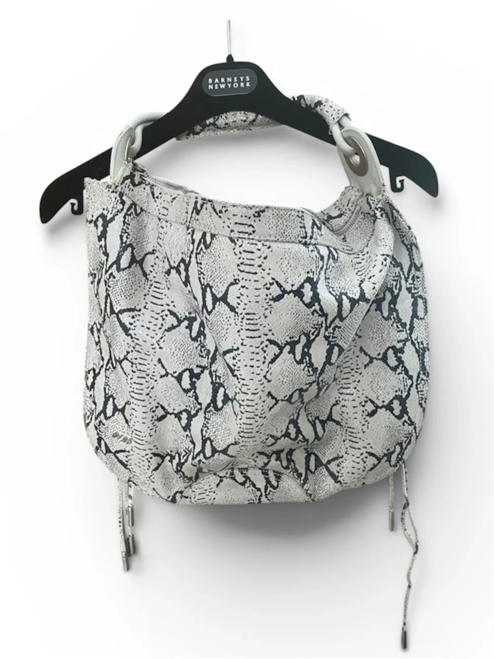 Python-Print Hobo Bag in White and Black long extension-strap included